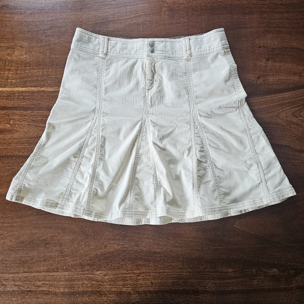 Athleta Whenever Corduroy Skirt A-Line Flare Pockets Drawstring Beige Size 8